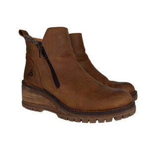 Bullboxer Dorian Brown Leather Wedge Ankle Boots Women’s 8 Side Zip Lug Sole